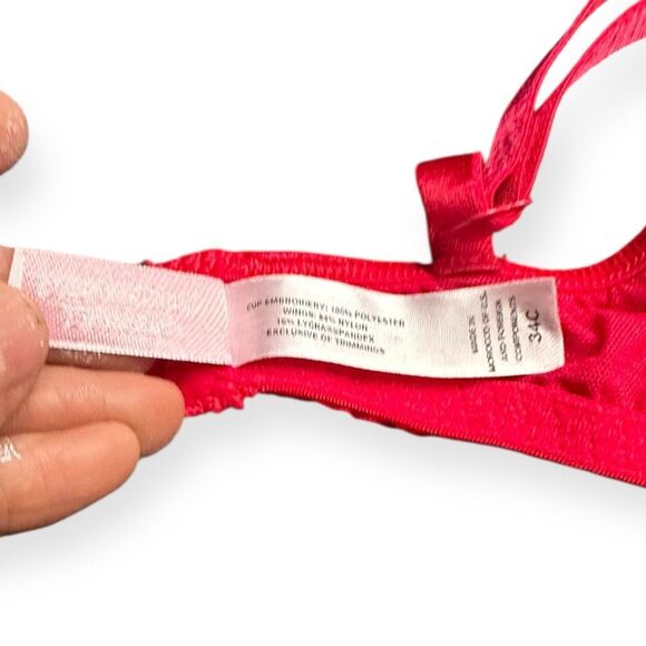 VICTORIA’S SECRET Women’s Red Sheer Lace Underwire Bra Size 34C - Picture 4 of 5